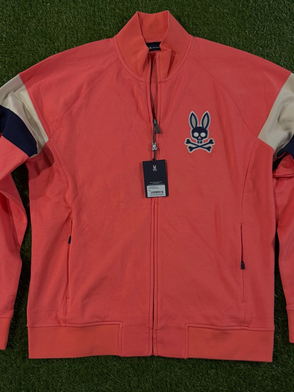 Authentic Psycho Bunny Coral Zip-Front Track Jacket with Contrast Sleeves